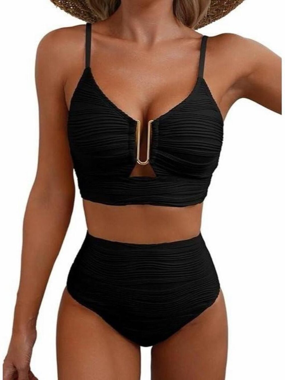 Elegant Trendy Black U-Wire Cutout High Waisted...
